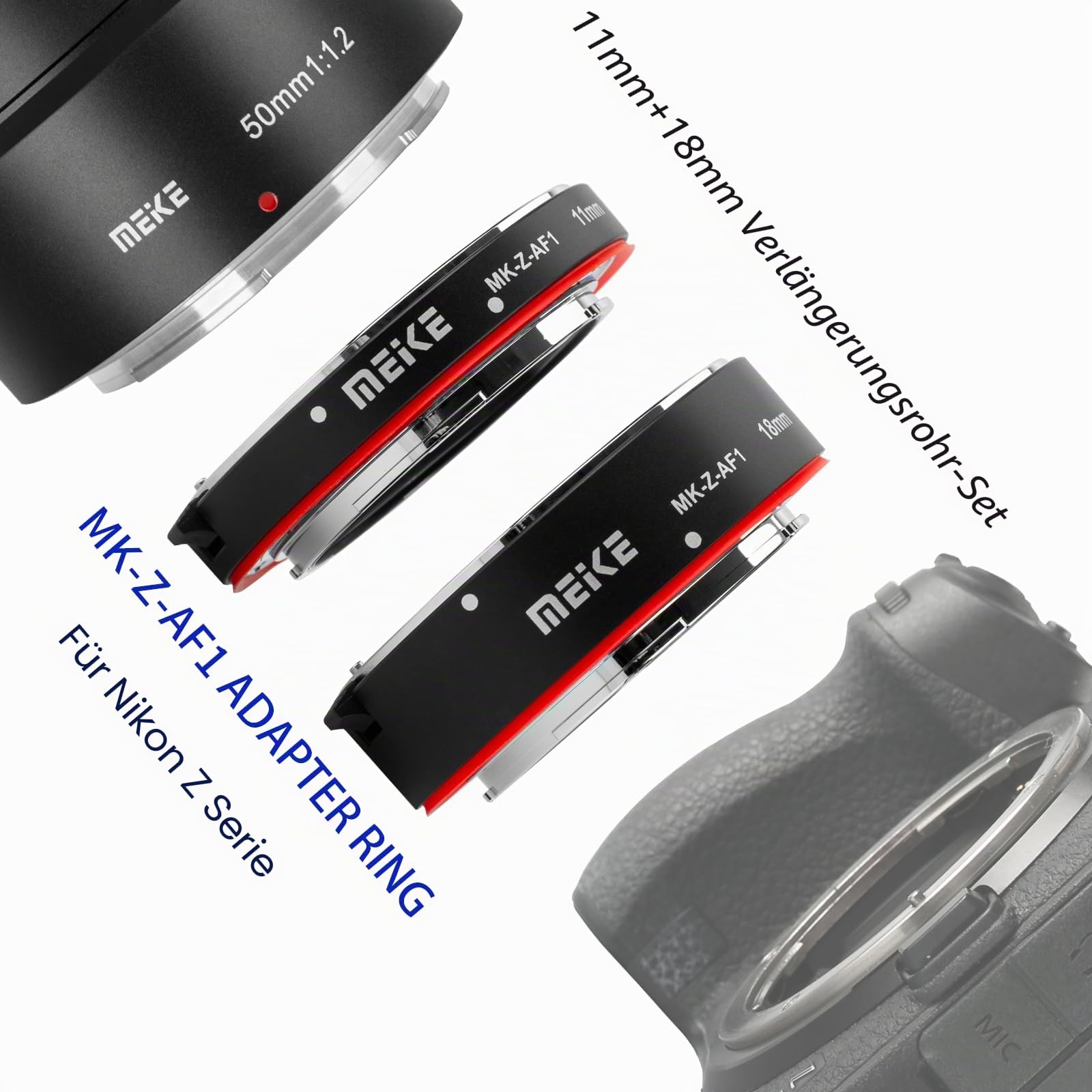 Meike MK-Z-AF1 Metal Auto Focus Macro Extension Tube Adapter Ring (11mm+18mm) Compatible with Nikon Z5 Z6 Z7 Z50
