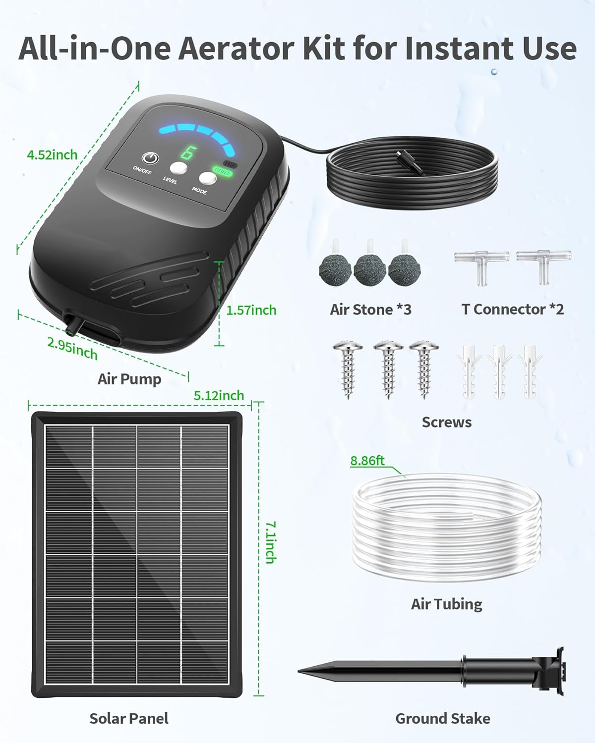 POPOSOAP Solar Pond Aerator, Solar Air Pump with Adjustable Airflow, Quiet Solar Pond Oxygen Pump for Koi Pond, Garden Pond, Fish Tank, Hydroponics