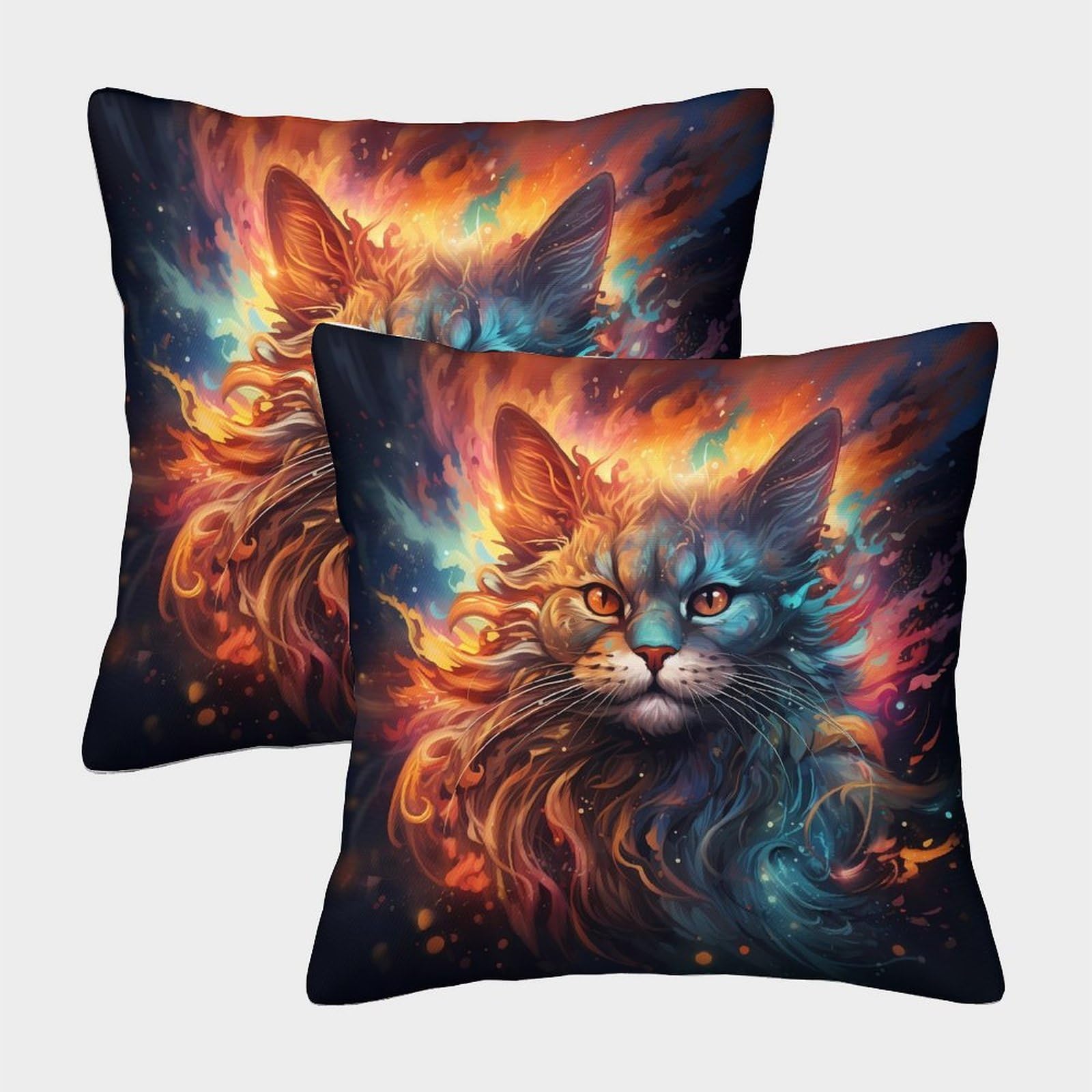 QFVANSIYO Fantasy Cat 3D Printed Microfiber Pillowcase Bedroom Bedding Decor Artistic Cat Pillow Cover All Ages Soft 40x40cm