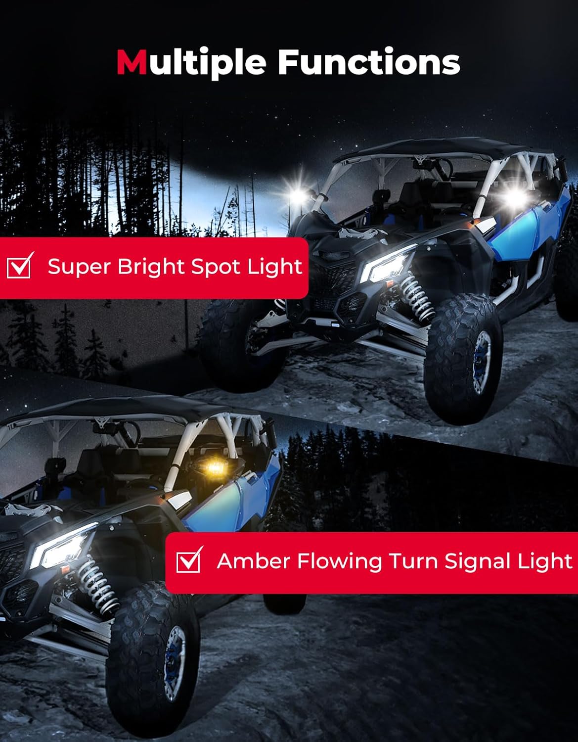KEMIMOTO UTV Side Mirrors with LED Spot and Turn Signal Lights for 1.6''-2'' Roll Bars Aluminum SXS Mirror Compatible with Polaris RZR Can Am X3 Pioneer Talon Kawasaki Mule Teryx Rmax Zforce