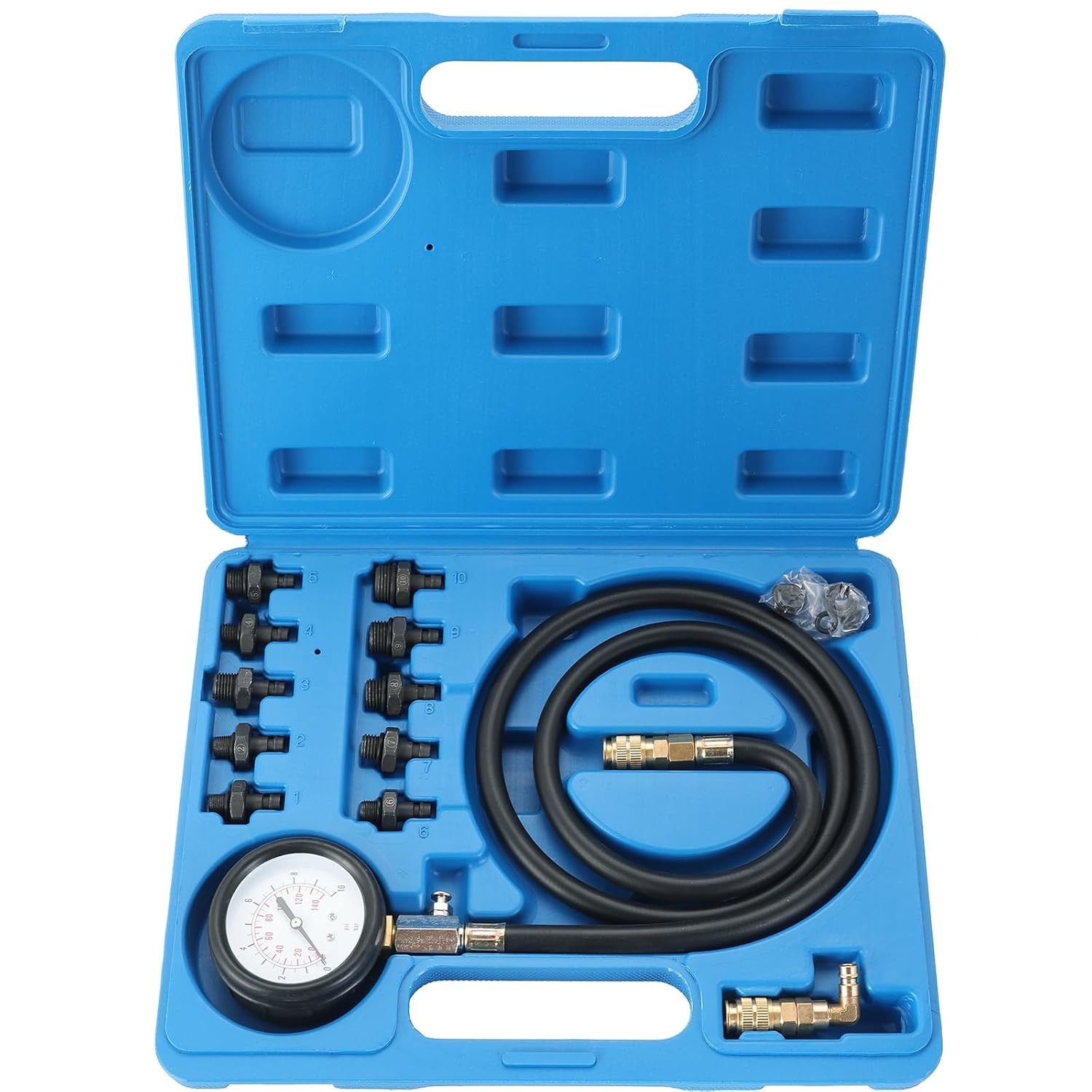 DASBET Engine Oil Pressure Tester Tool 0-140 PSI Engine Cylinder Oil Pressure Gauge Kit Oil Diagnostic Testing Set with Hose Adapters for Cars ATV Trucks DASBET Engine Oil Pressure Tester Tool 0-140 PSI Engine Cylinder Oil Pressure Gauge Kit Oil Diagnostic Testing Set with Hose Adapters for Cars ATV Trucks