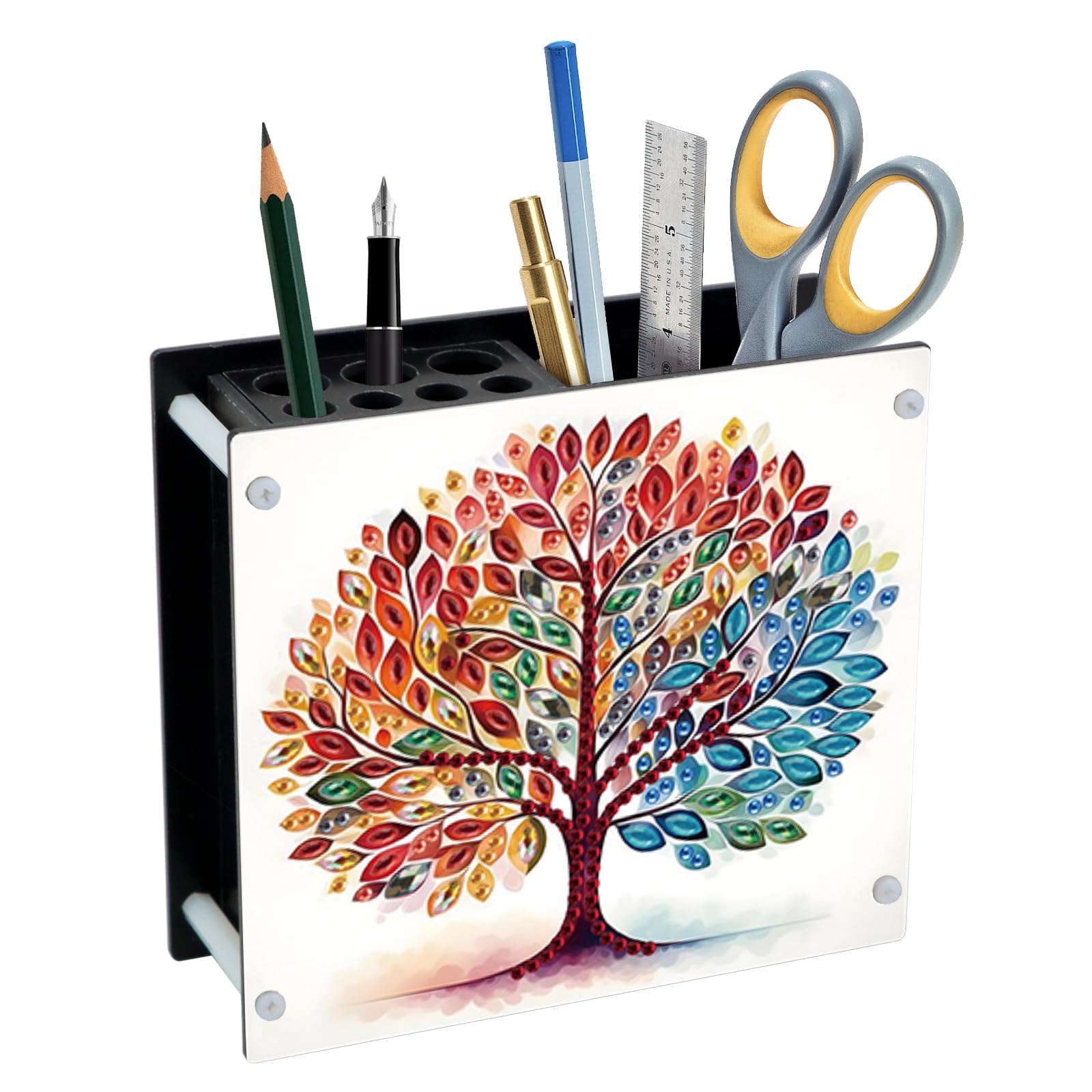 DIY 5D Acrylic Diamond Painting Pen Holder – Tree of Life Pencil Organizer for Nature &amp; Earthy Decor, Decorative Office Supplies Storage for Home, School, Gift