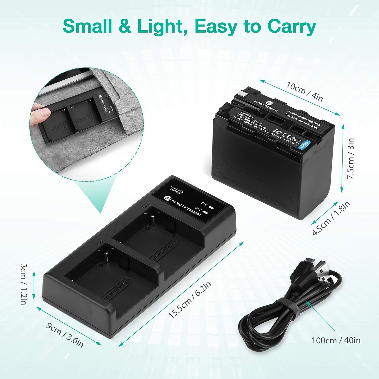 Pack 2 Batteries NP-F970 + Chargeur USB - Compatible Pour Caméscopes Sony CCD-TR716, TR818, TR910, TR917, Etc.