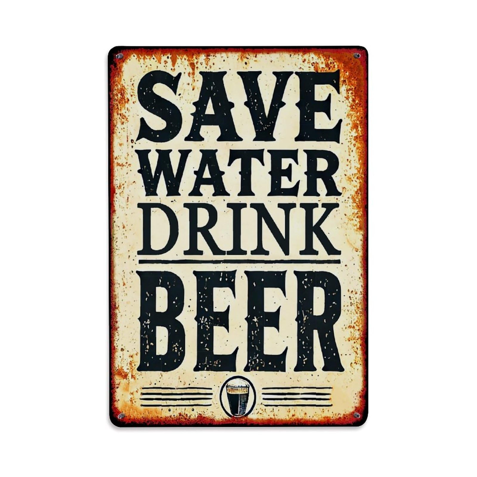Save Water Drink Beer Vintage Tin Sign Retro Metal Wall Decor Metal Poster, Home Bar Garage Farmhouse Cafe Wall Art Decoration 8x12Inches