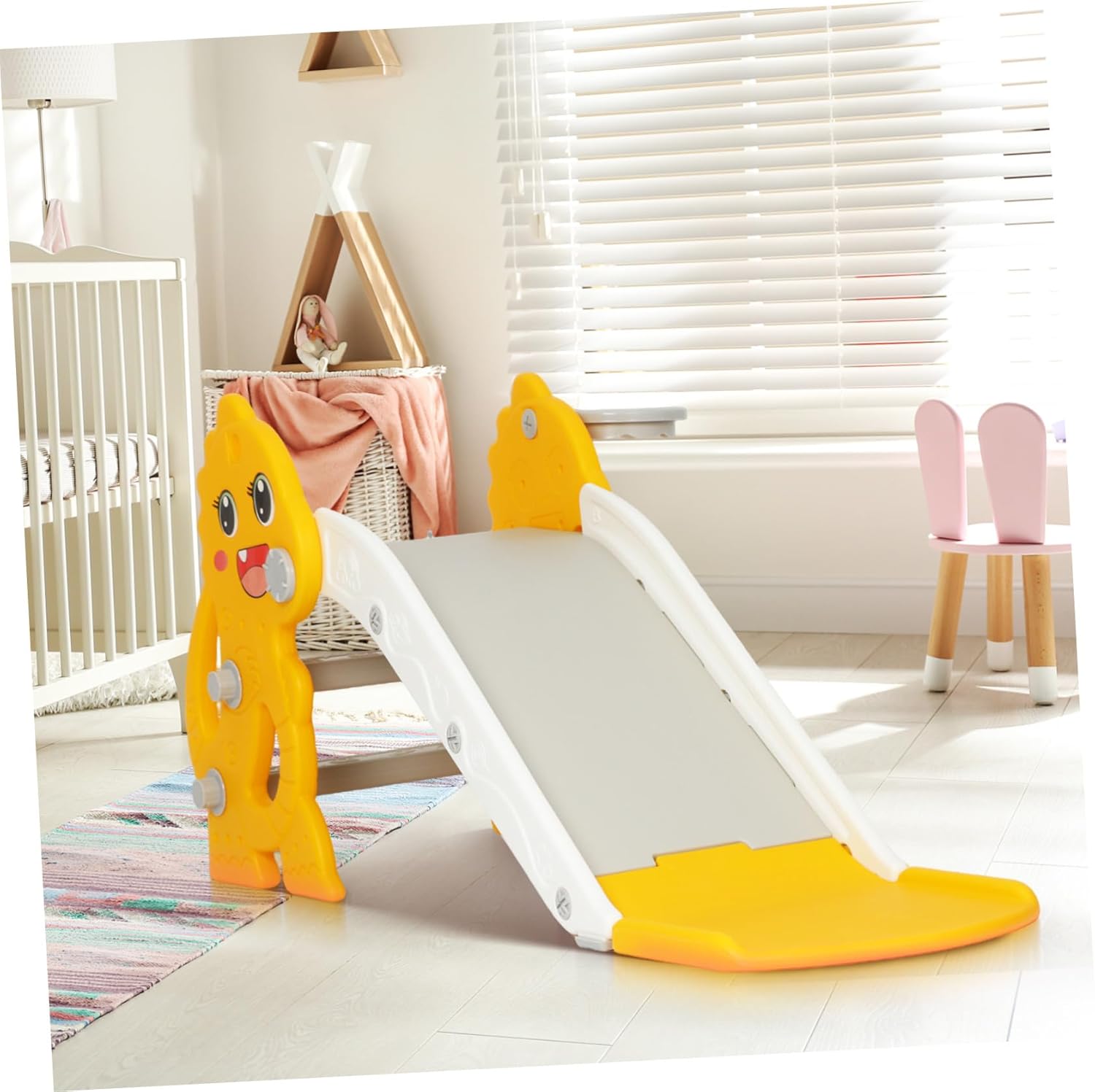 Foldable Slide with Basketball Hoop Space-Saving Indoor Outdoor Climbing for Ages Lightweight Portable Playset with Bright Colors and Three-Part Design for Small Homes