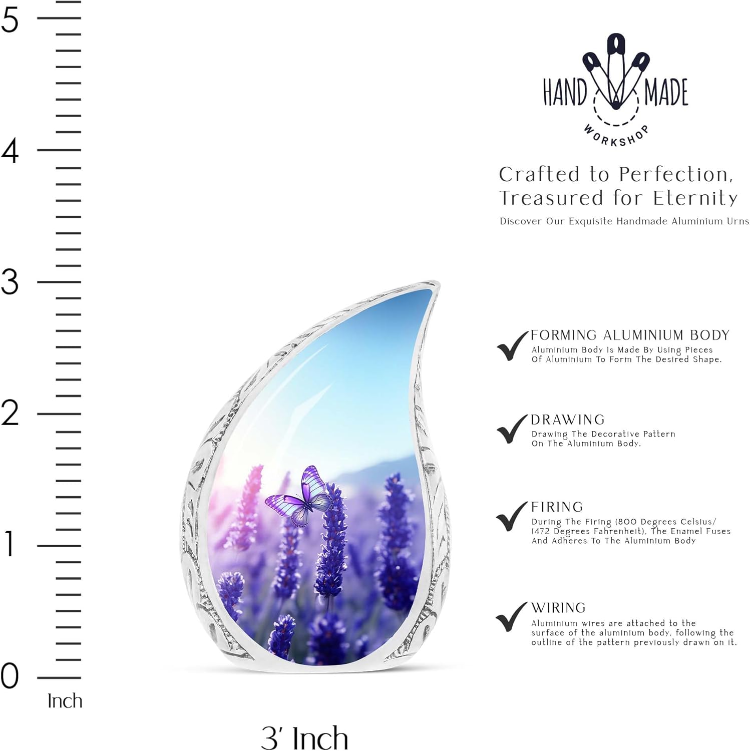 Butterfly Meadow Urns for Human Ashes Adult Male & Female - Purple Butterfies Ashes Holder - Memorial Urns for Human Remains - Mini Keepsake Urns - Small Teardrop Metal Urn (Size -3Inch,1Pcs)
