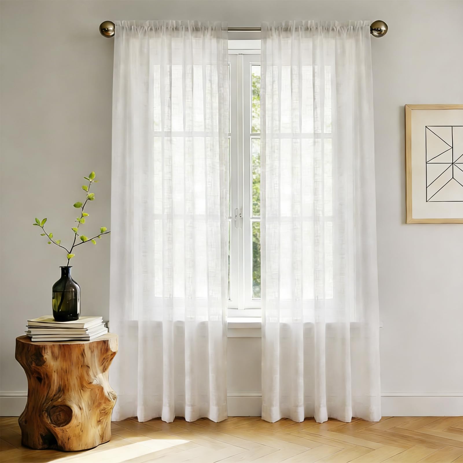 NAKIHOUSE Linen Voile Curtain, 2 Panels White Net Curtains for Windows 72 Drop, Farmhouse Linen Textured Look Semi Sheer Curtains, Light Filtering Slot Top Window Drapes for Living Room, Bedroom โ image 1