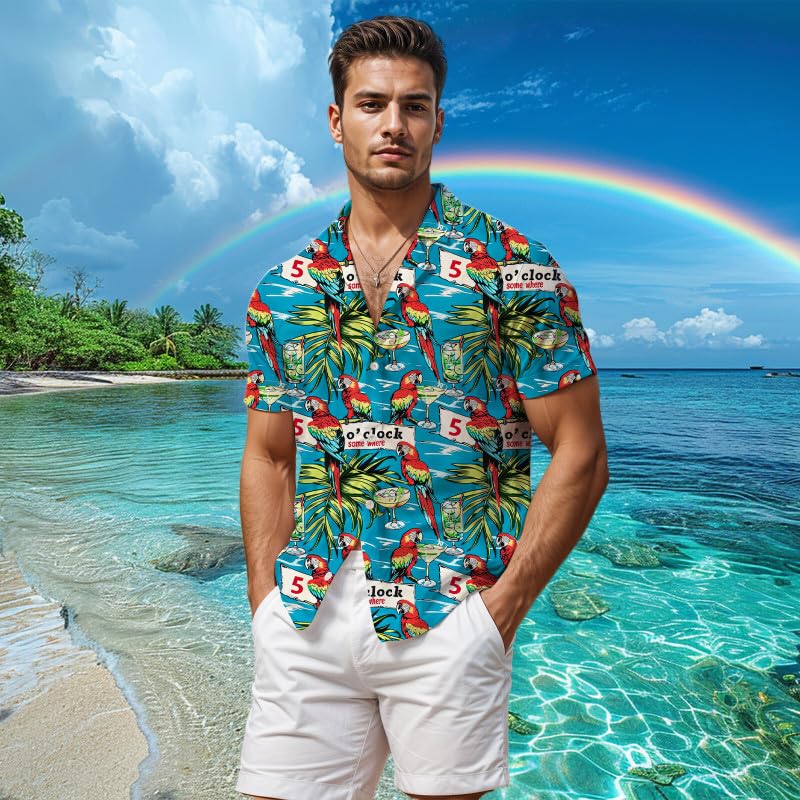 HUGLAZY Hawaiians Shirt for Men Short Sleeves Button Down Beach Shirt Summer Party Outfit3