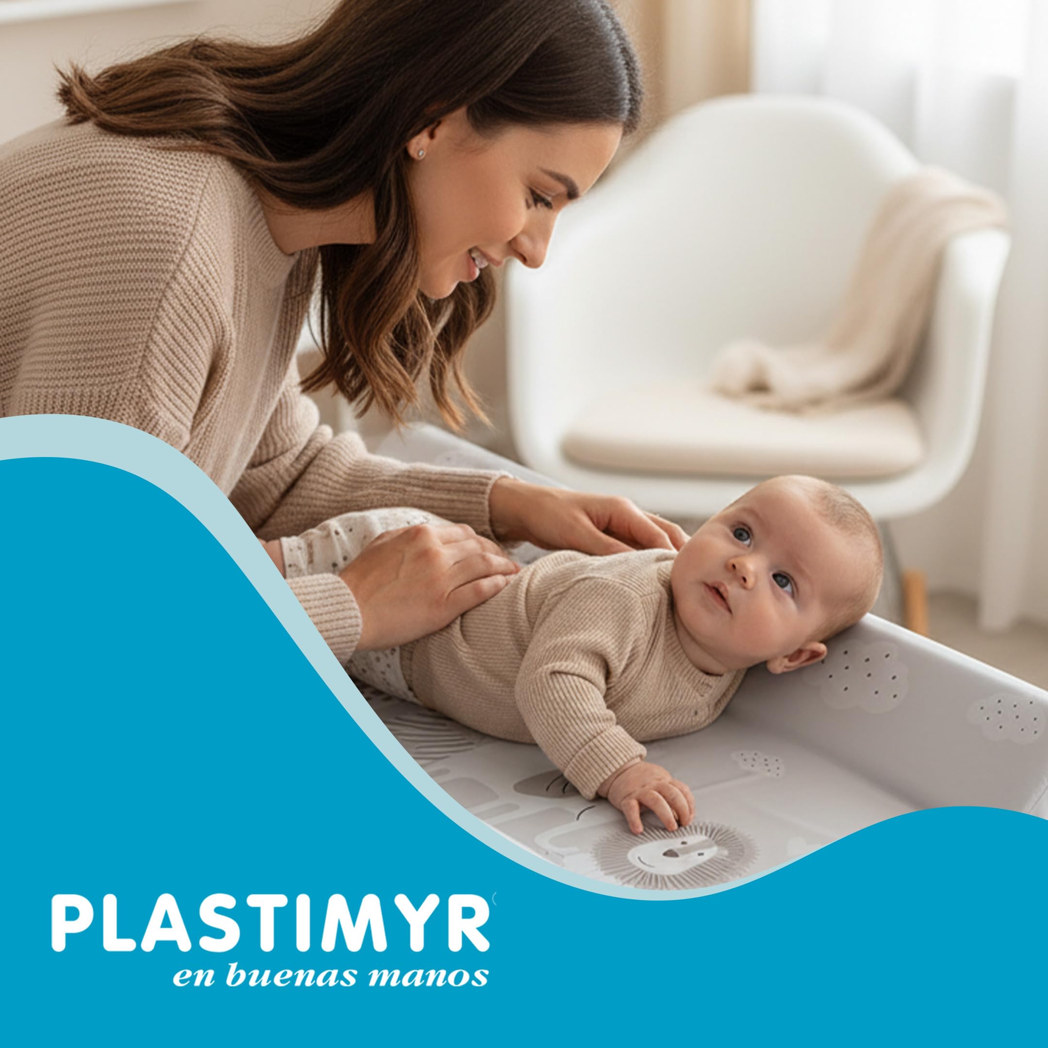 PLASTIMYR Cambiador de Bebe Flexible 81 x 50 cm- Colchoneta Cambiador Cómoda y Segura - Cambiadores Bebe Portatil con Bordes Acolchados, Ligeros y Fáciles de Limpiar (Flexible, Safari Gris)