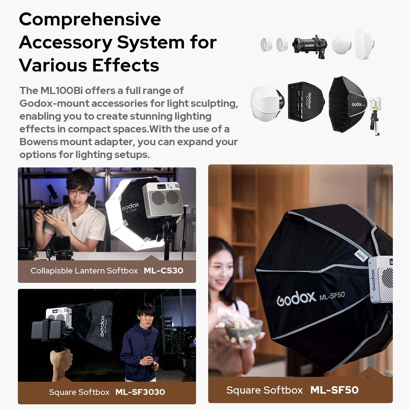 Godox ML100Bi Kit2 Luce video LED tascabile 120W Luce di riempimento bicolore per fotografia 2800K-6500K CRI97+ TLCI98+ Controllo APP 11 Effetti di luce Supporto Godox