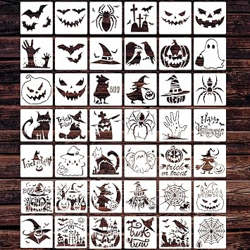 42Pcs Small Halloween Stencils 3in Reusable Halloween Pumpkin Bat Witch Spider Ghost Stencil for Painting on Wood DIY Craft Halloween Decoration