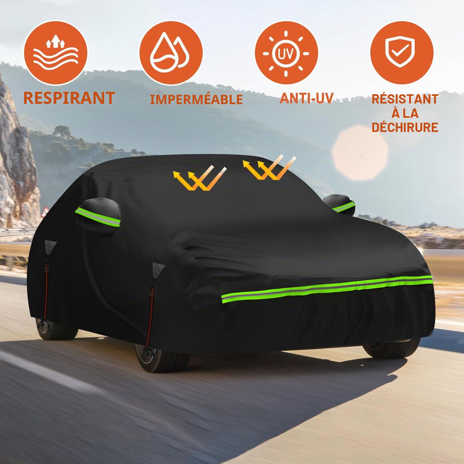 Housse de Voiture imperméable pour Mercedes Benz Classe A 2018-2025, 6 Couches, Protection Contre Le Soleil, la Pluie, Les UV, la poussière, avec Fermeture éclair de Porte, Sangle Coupe-Vent