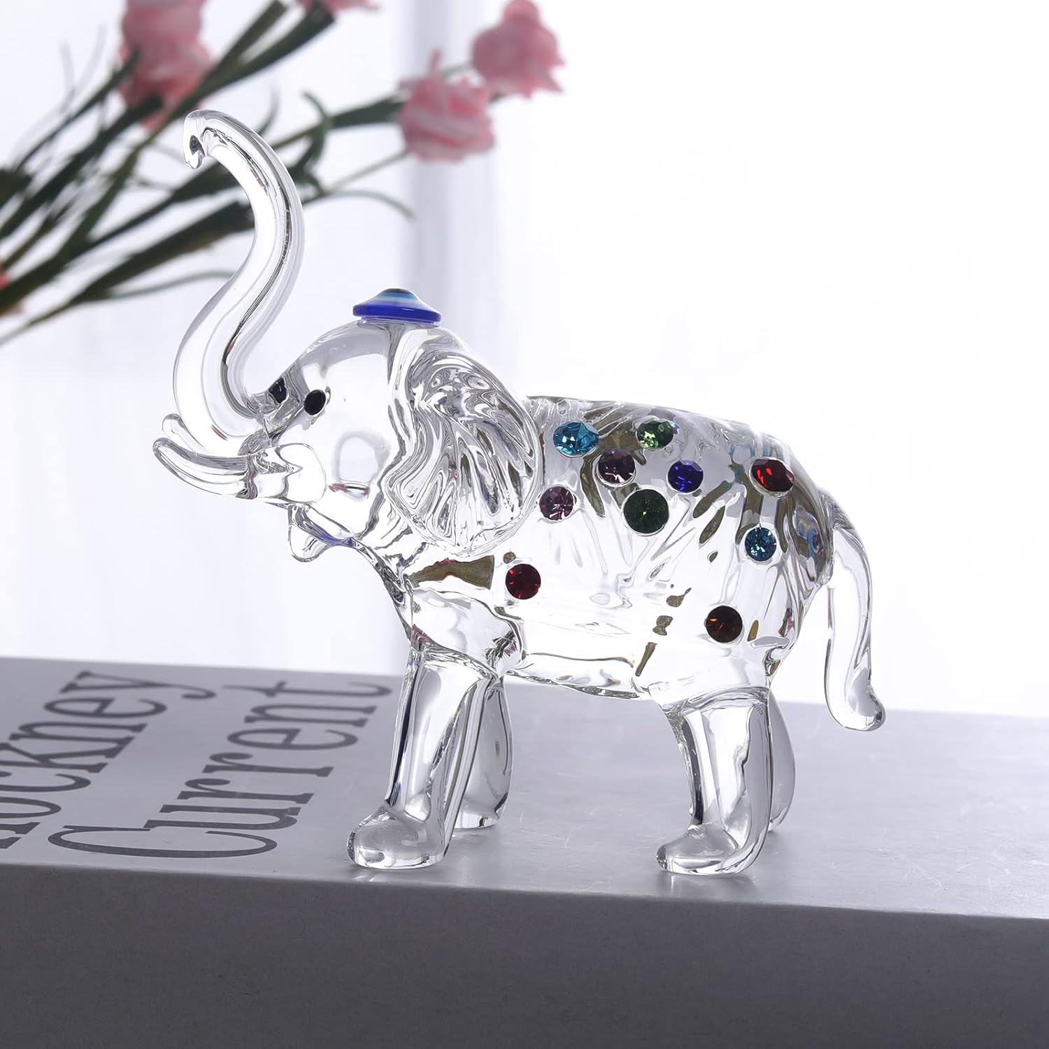 Buy LONGWIN Crystal Elephant Statu Glass Elephant Figurines with Trunk