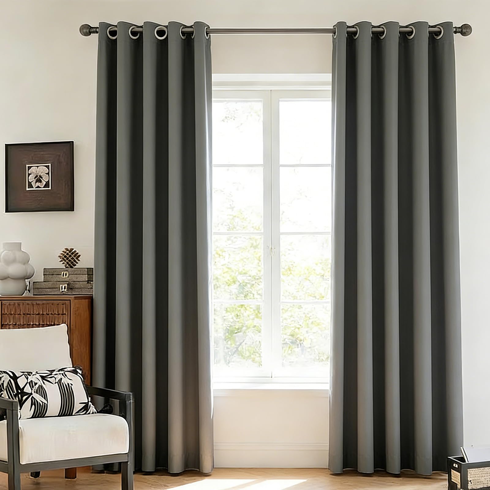 Verdunkelungsvorhang mit Ösen, 2er Set H 245 x B 140 cm, Vorhang Blickdicht, Thermovorhang Kälteschutz, Vorhänge Wohnzimmer, Vorhänge Schlafzimmer, Weich und Angenehm Anzufassen, Grau