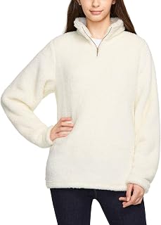 TSLA Women's Long Sleeve Sherpa Pullover, Quarter Zip Fleece Sweatshirts, Thermal Polar Fleece Winter Jacket