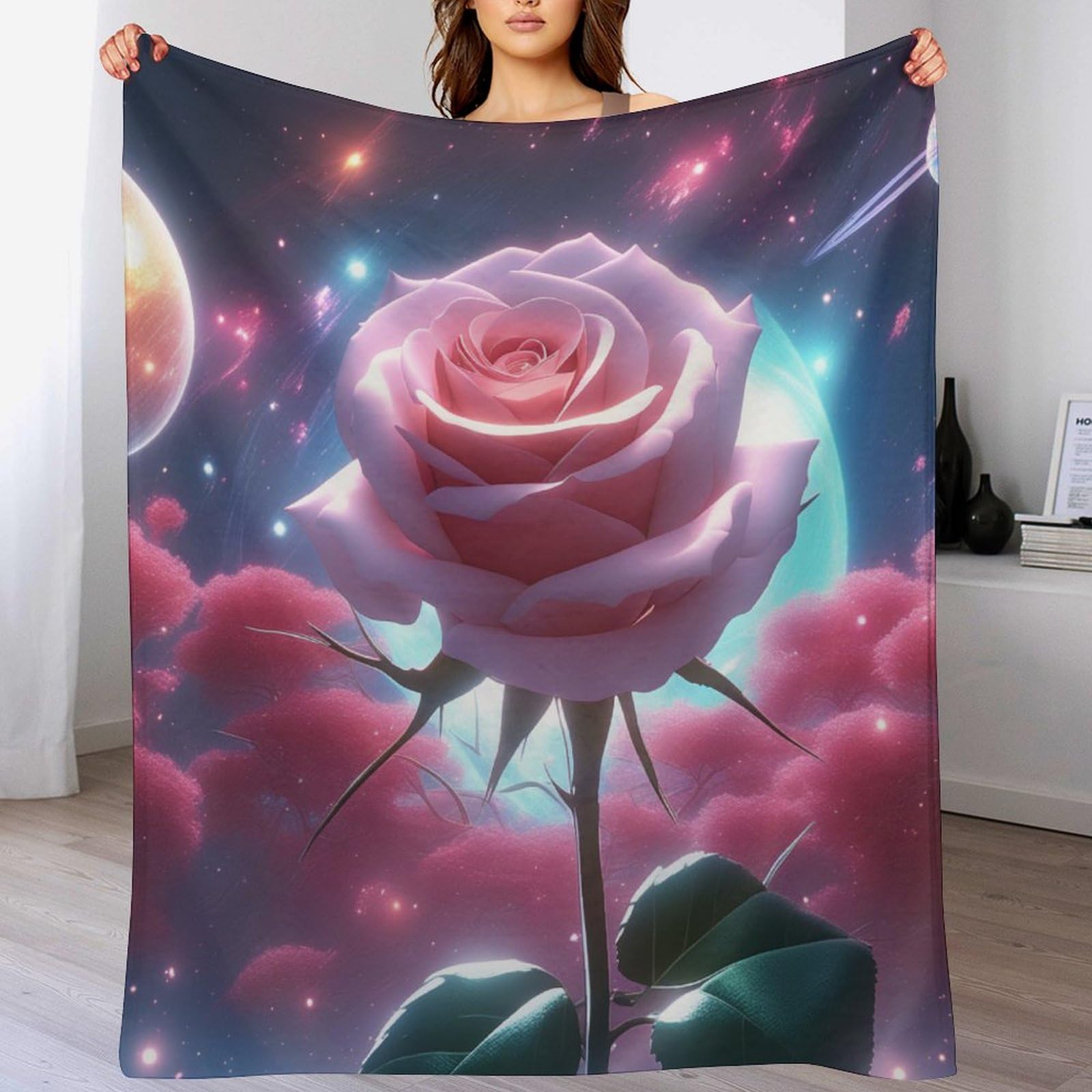 Couverture en polaire flannel Starry Sky Rose pour éliminer les frissons nocturnes