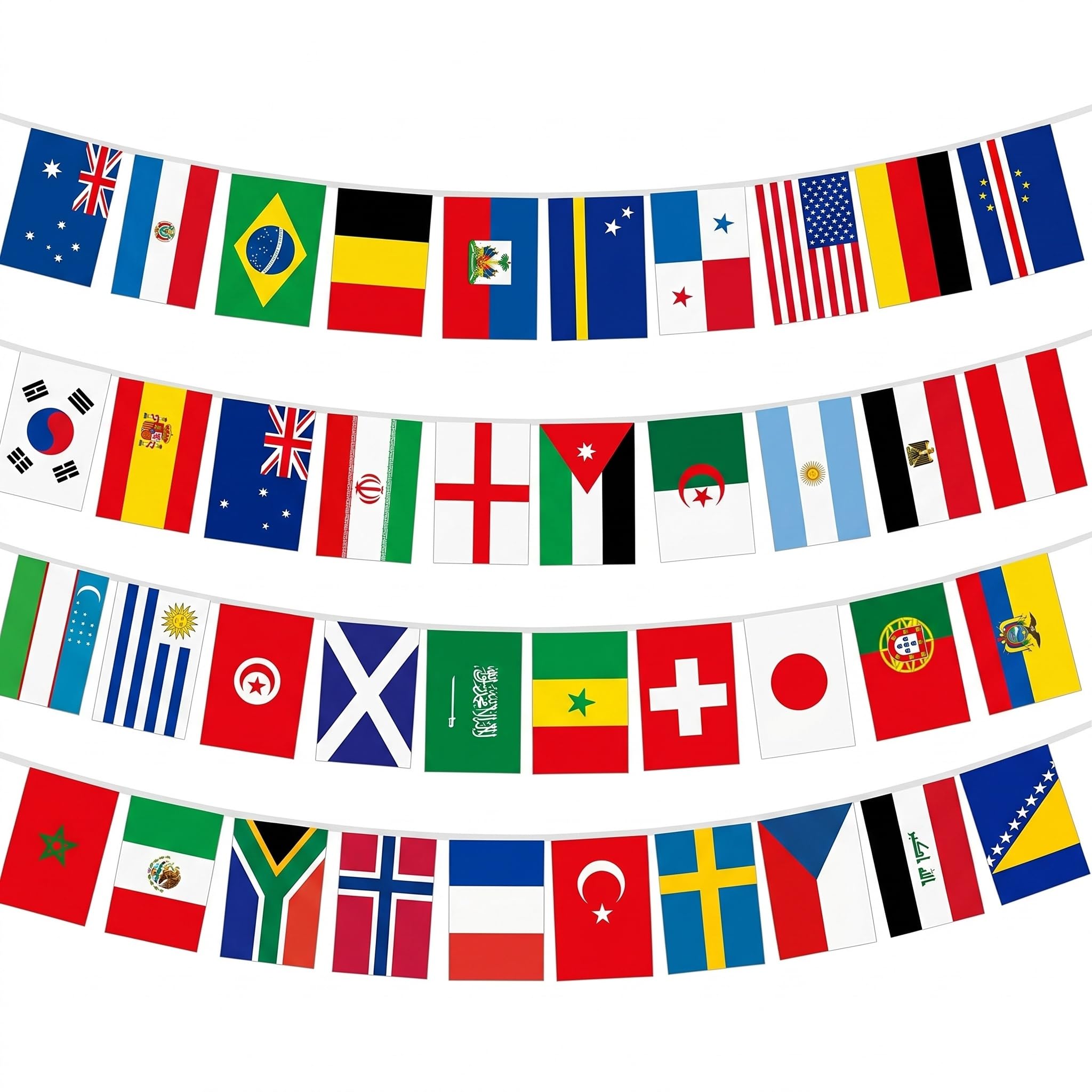 Ycfish 48 Countries World Flags Bunting, 14 * 21cm International Banner, Polyester Bunting for School, Sports Events, Parties, Sports Clubs and Bars