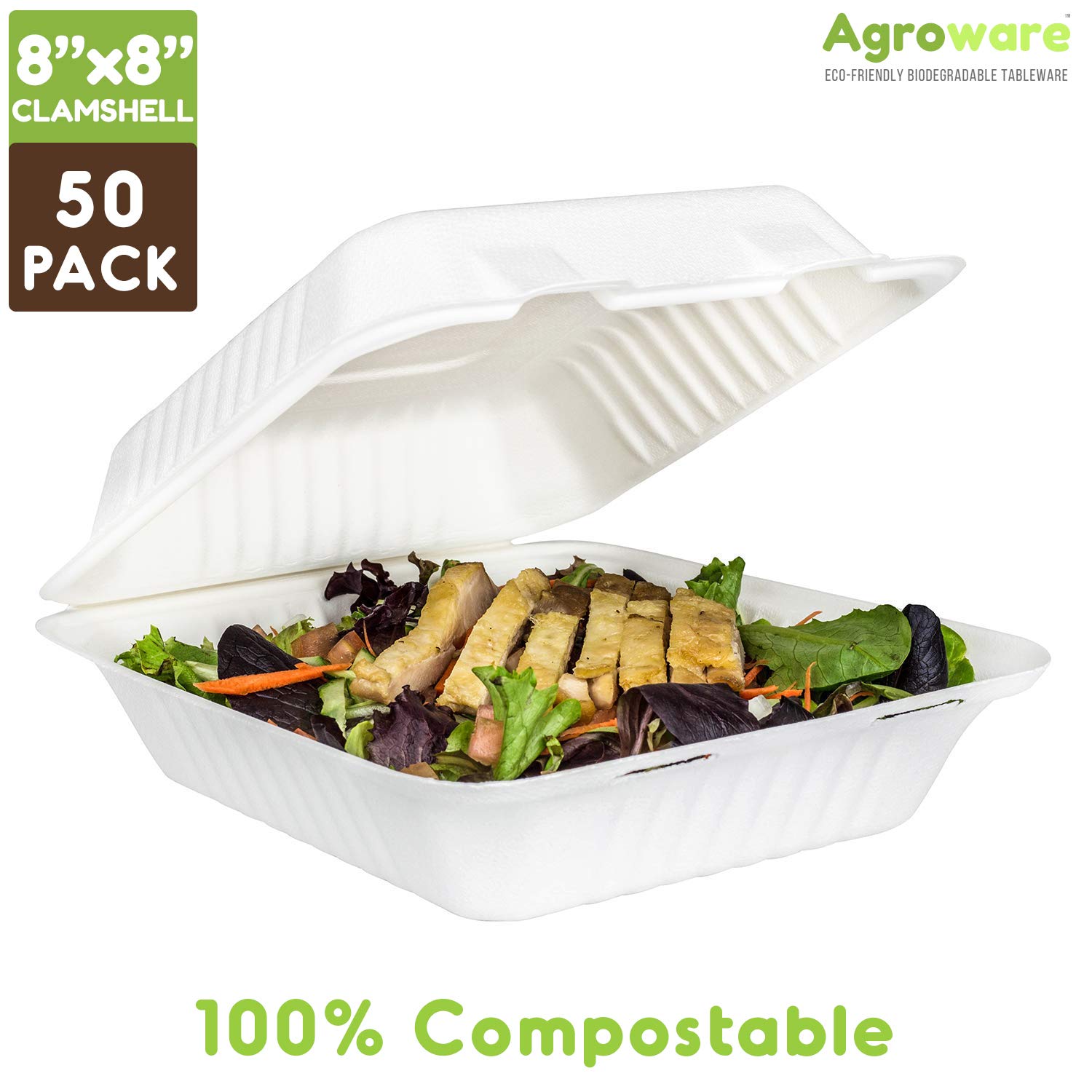 Buy Agroware Biodegradable 8x8 Take Out Food Containers with Clamshell