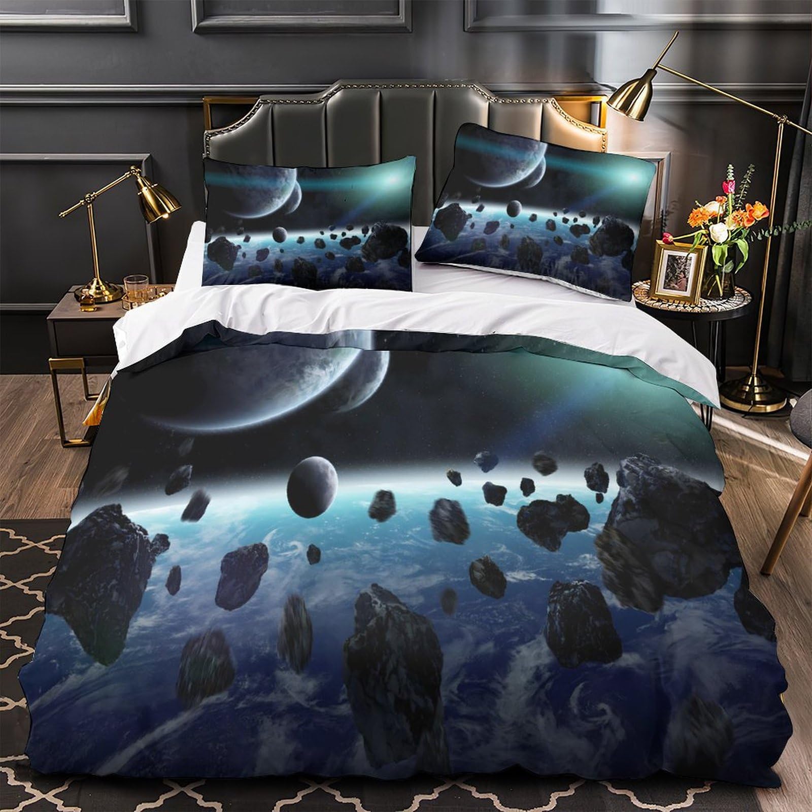 Housse de couette spatiale 3D en microfibre 140x200 cm avec taies