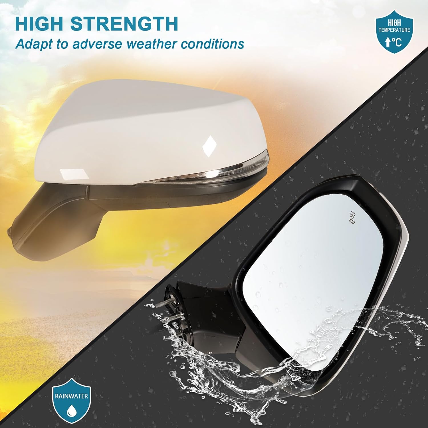 Left Driver Side Mirror Fits 2019-2025 Toyota Rav4 with Power Heated Turn Signal and Blind Spot Match Super White Replace 879400R271(8 Pins)