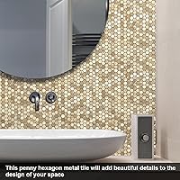 Vista 4 de BeNice Azulejos de mosaico de cocina para despegar y pegar, calcomanías de metal pequeñas hexagonales (10 unidades, champán dorado)