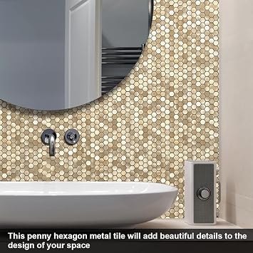 BeNice Penny Hexagon Peel and Stick Backsplash Tiles Gold Champagne 5pcs