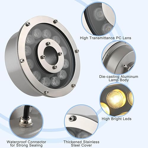 Miniatura 2 de Luz de fuente de 12 W, 12 V CC, blanco cálido, impermeable, grado IP68, luz LED de paisaje, adecuada para fuentes, cascadas, estanques y tierra de