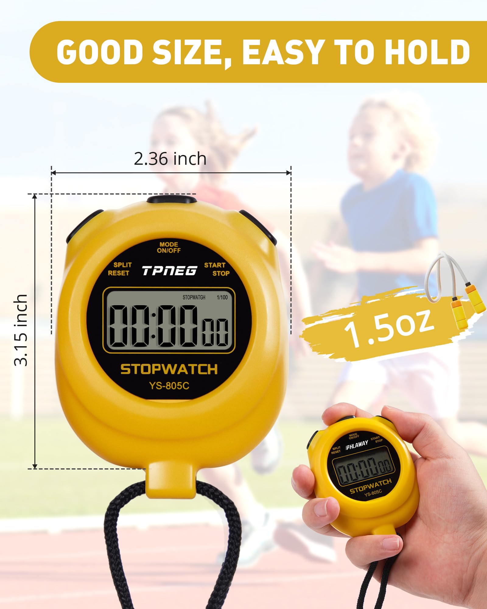 TPNEG Temporizador de cronómetro simple, fácil de usar, configurar, leer y transportar, pantalla grande, encendido/apagado, batería AAA, sin pitido por hora, ideal para niños, pista y campo, deportes,