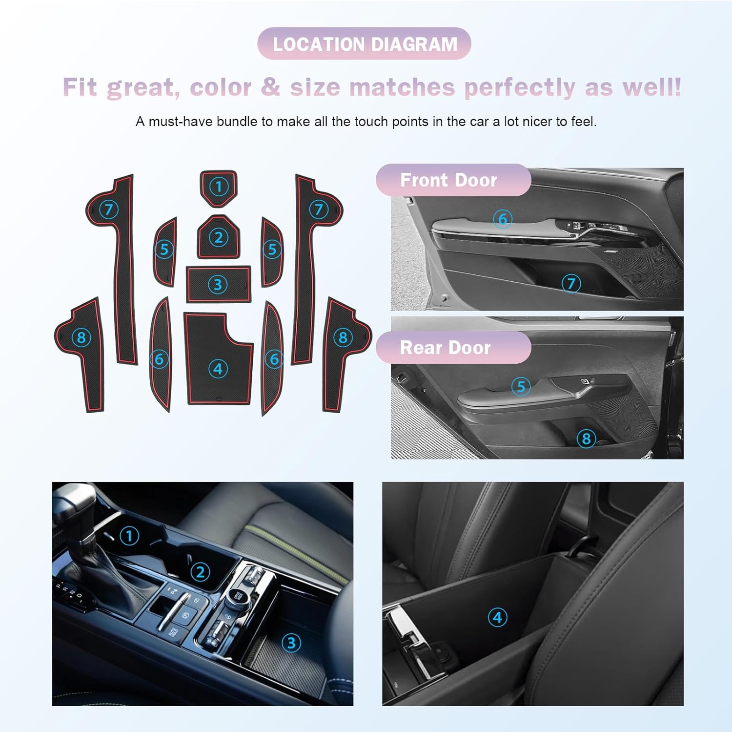 LUWU for 2025 2026 Kia K5 Accessories - for 2025 2026 Kia K5 LXS/GT/GT-Line/EX Door Slot Mats Cup Holder Inserts Center Console Liners Mats Red-Trim - 12 PCS/Sets