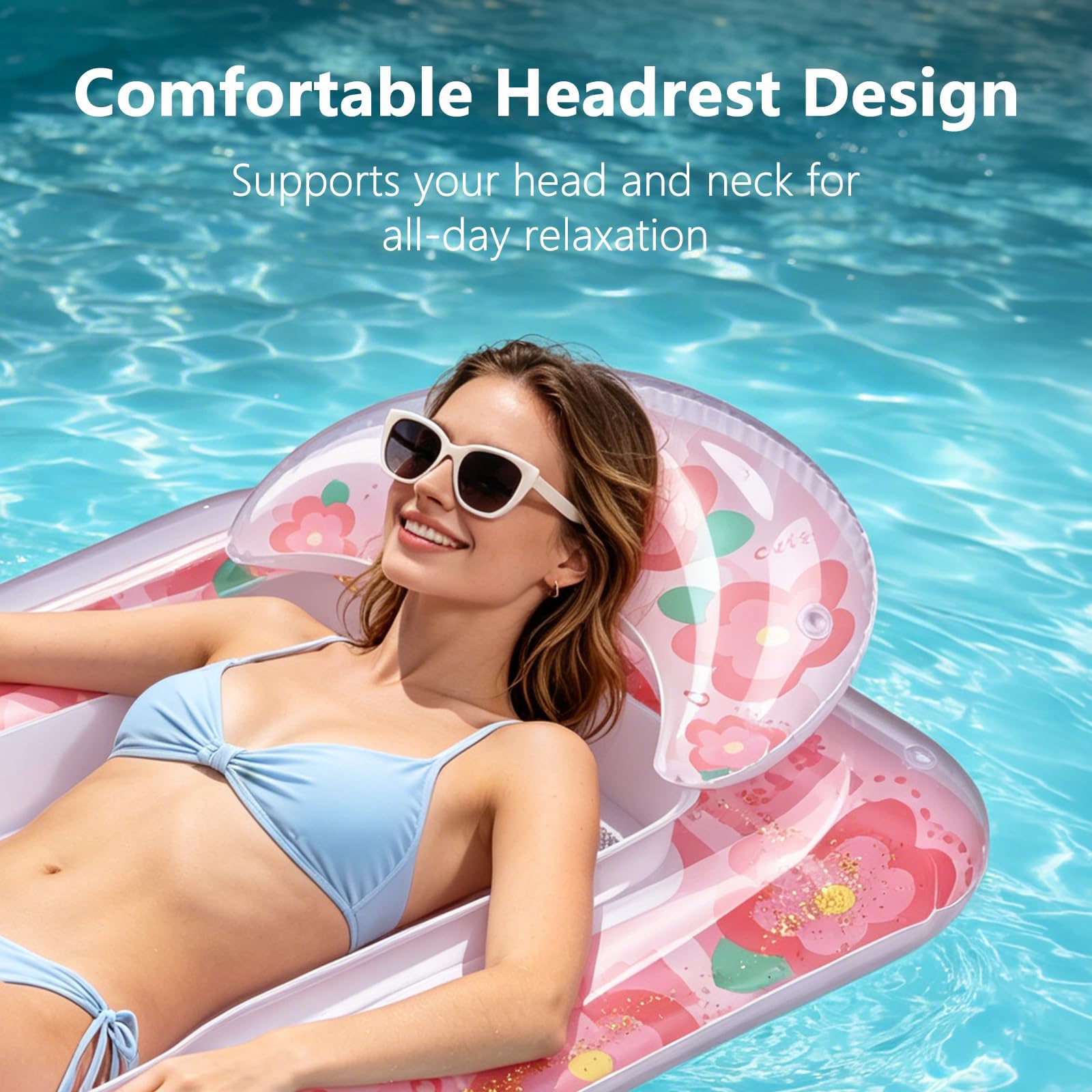 Materassino Mare in PVC Galleggiante Gonfiabile Piscina con Parasole Disponibile in Una varietà di Colori con Schienale e portabicchiere Accessori Piscina per Piscina e Spiaggia