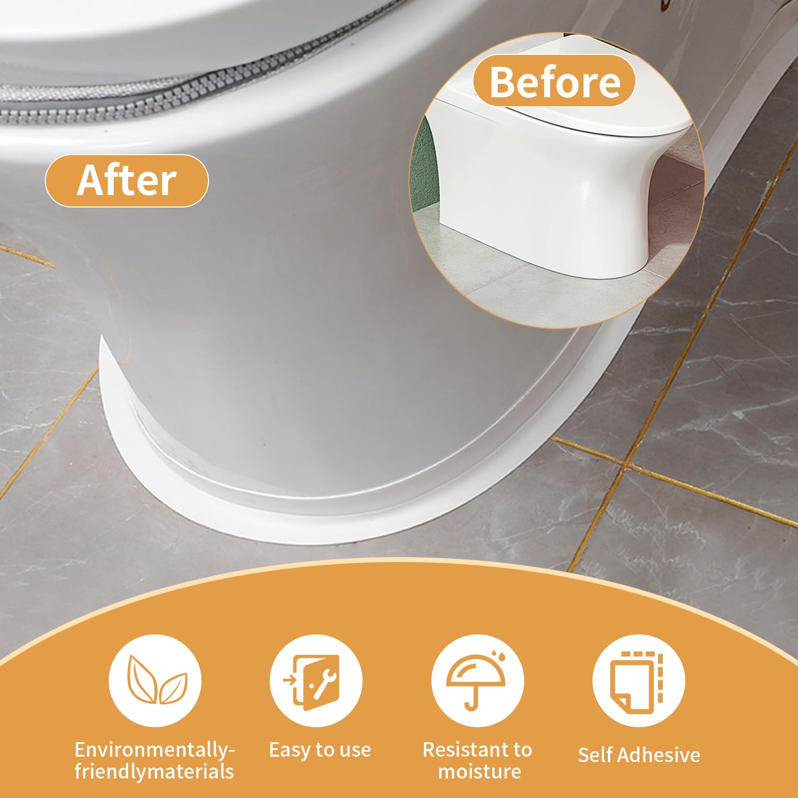 Battiscopa morbido, autoadesivo, nastro sigillante in PVC, per doccia, cucina, bagno, toilette, soffitto (10 rotoli, bianco)