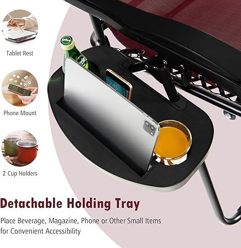 Miniatura 6 de Tangkula Zero Gravity - Silla plegable para patio, reclinable, ajustable, con soporte para tazas, reposabrazos anchos para patio, jardín, piscina,