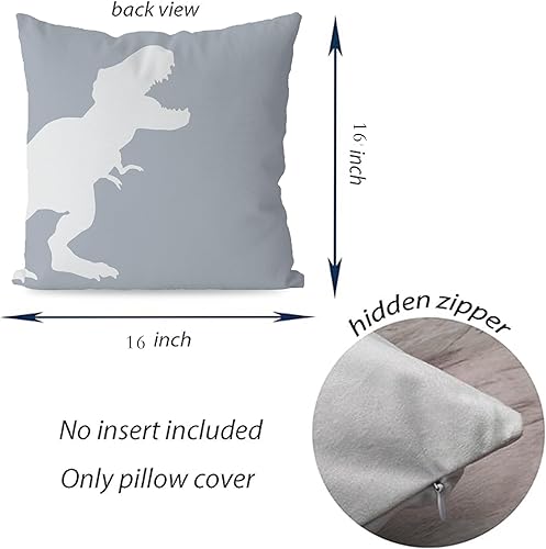 Miniatura 4 de Fundas de almohada de dinosaurio KEUSPI, fundas de almohada de dino de 18x18, juego de 4, decoración de habitación de dinosaurios para niños, funda