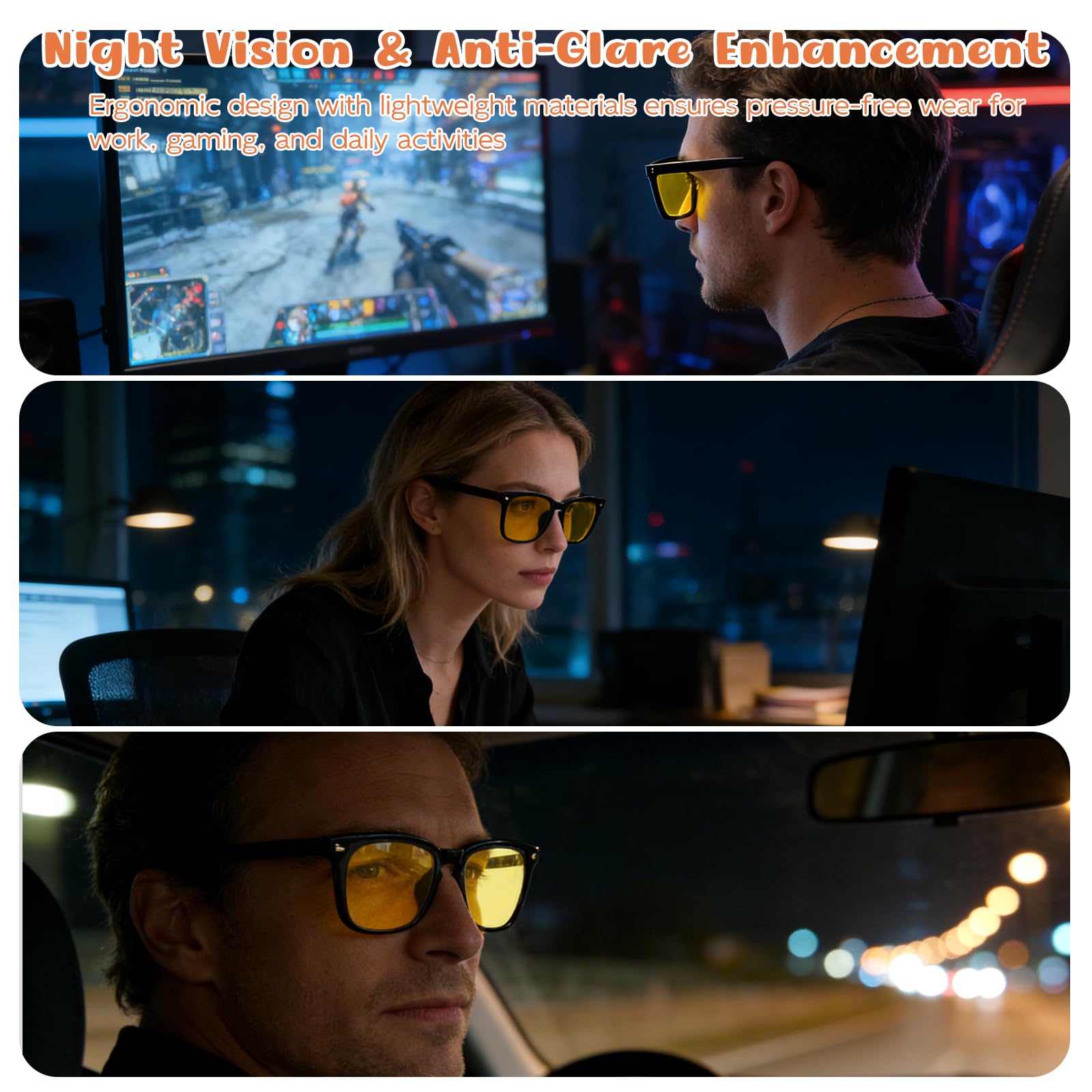 Lunettes de Conduite Nocturne Polarisées - Lunettes Anti-éblouissement pour Hommes et Femmes avec Verres Jaunes, Réduction de Fatigue Visuelle, Protection UV400, Design Élégant et Confortable