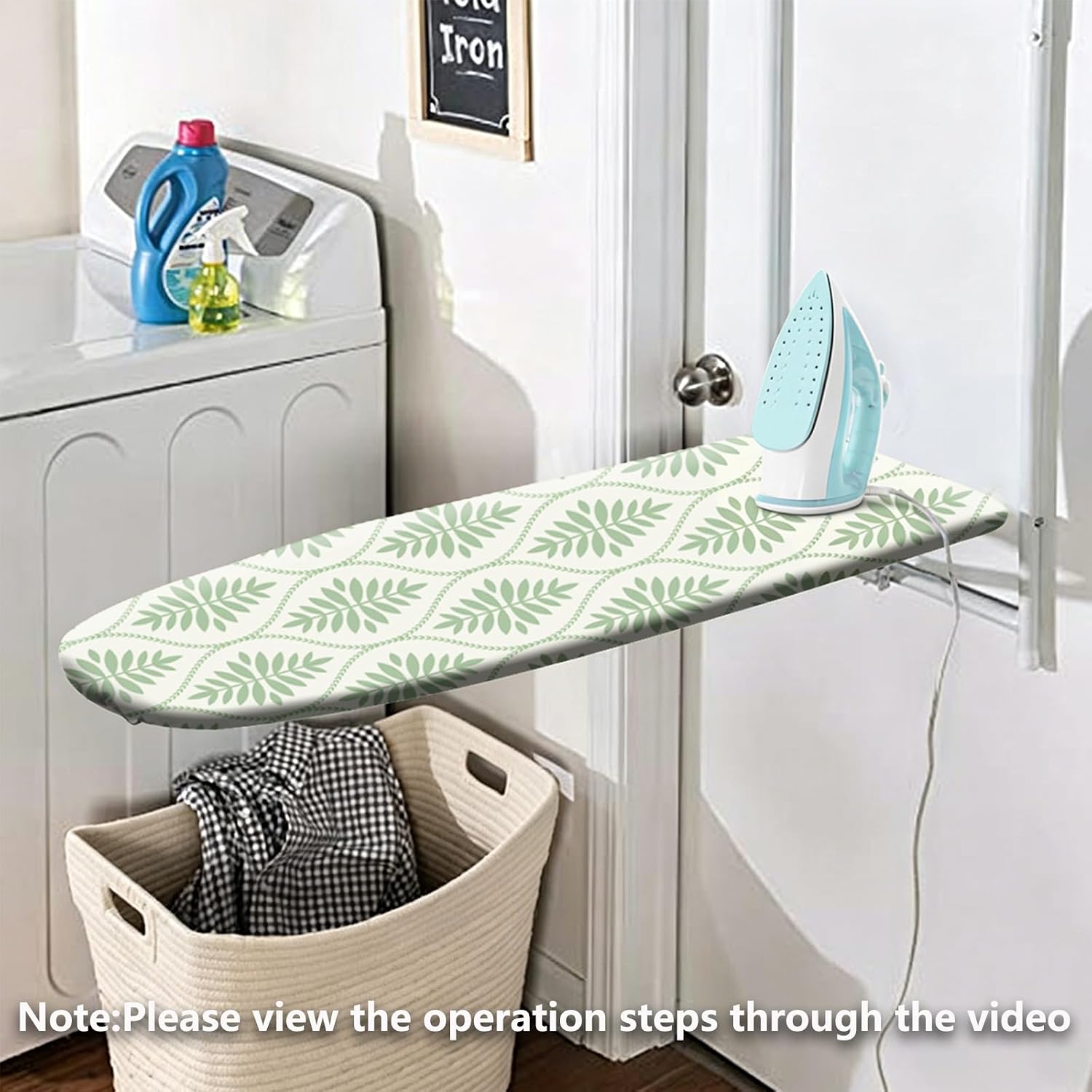 SheeChung 14x42 Inch Over-The-Door Ironing Board Cover and Pad,Cotton Cover with Extra Thick Pad,Resists Scorching and Staining,Fits Door/Standard Ironing Board,Silicone Coating,Bohemian Leaves