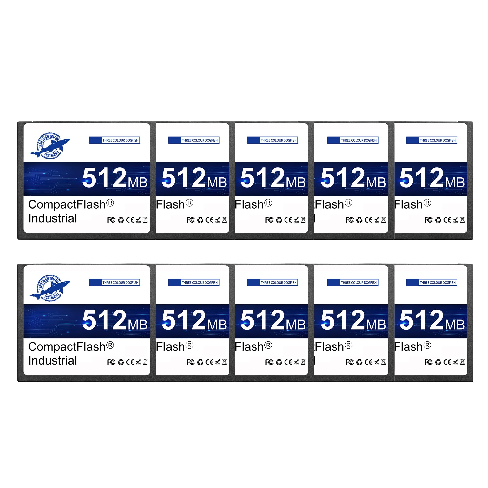 Dogfish Compact Flash Scheda di Memoria 512MB 10PACK, Industriale CF Card Tipo I per Attrezzature Industriali, Macchine CNC, Sistemi Embedded e Vecchie Fotocamere