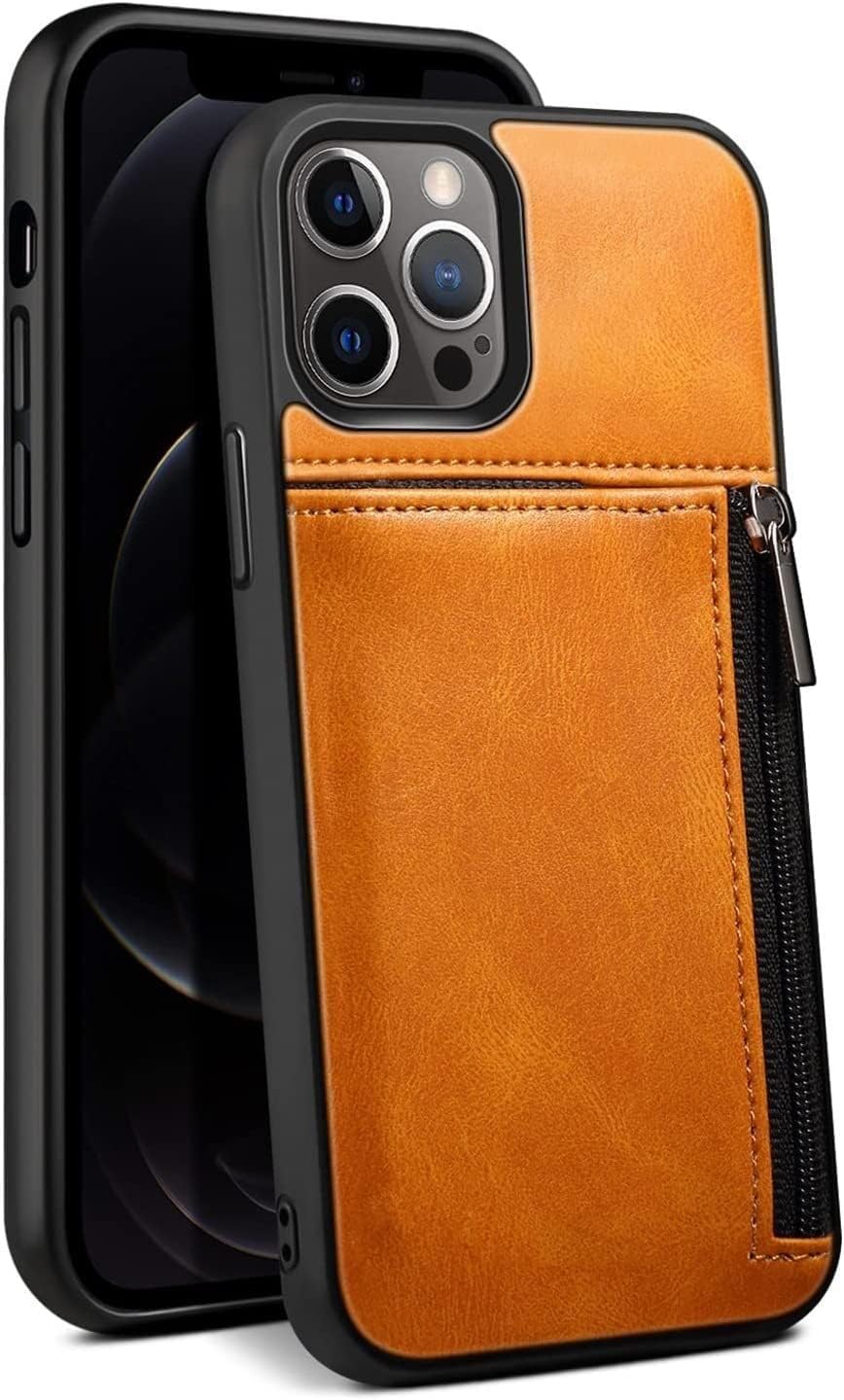 Wallet Case for iPhone 12/12 Pro/12 Pro Max, Vintage Leather Back Cover with Zip Card Holder Case Cover for iPhone 12 Series (Color : Black, Size : 12 6.1")