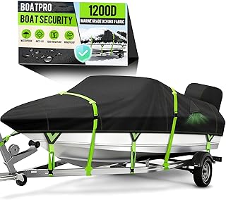 1200D Waterproof Boat Cover with Motor Cover,Solution-Dye Marine Canvas Trailerable Boat Cover 20-22ft for 20 feet 21ft 22' Foot V-Hull Bass Boat Tri-Hull Runabout Boat,Black