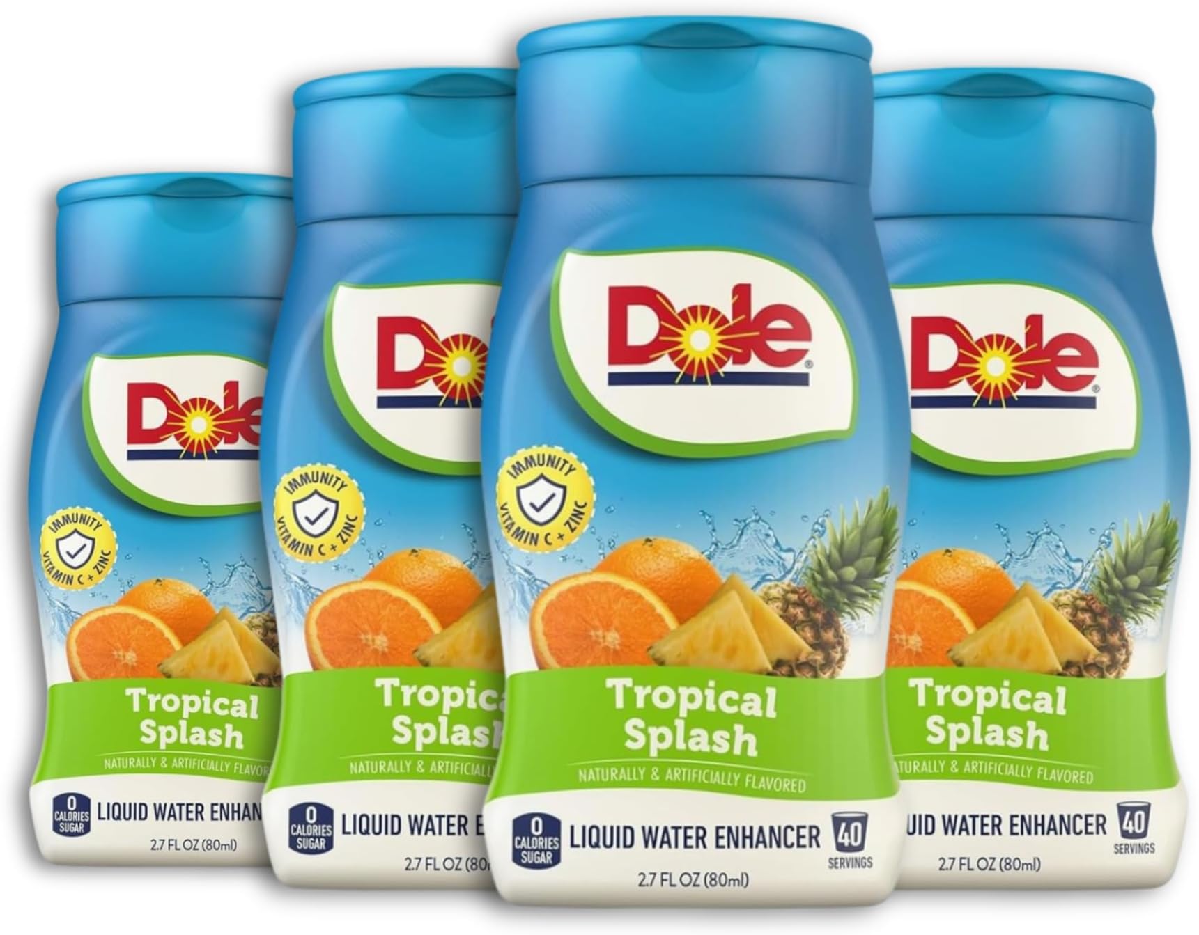 Dole Tropical Splash Liquid Water Enhancer - Sugar Free & Delicious, Makes 160 Flavored Water Beverages - Pack of 4