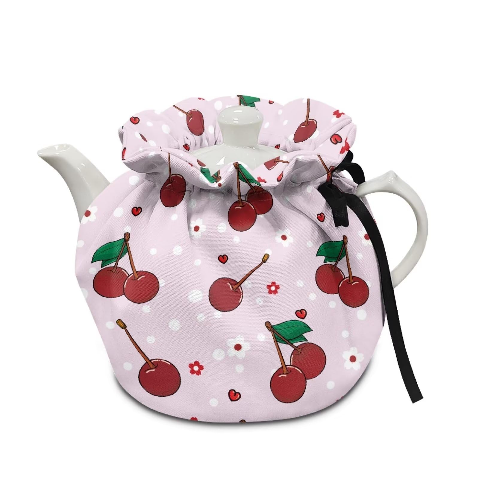 Annejudy Cherry Pattern Tea Cozy Insulated Tea Pots Cozy with Adjustable Strap Thermal Insulation Tea Kettle Dust Cover Keep Breakfast Warmer for Kitchen Home Decoration