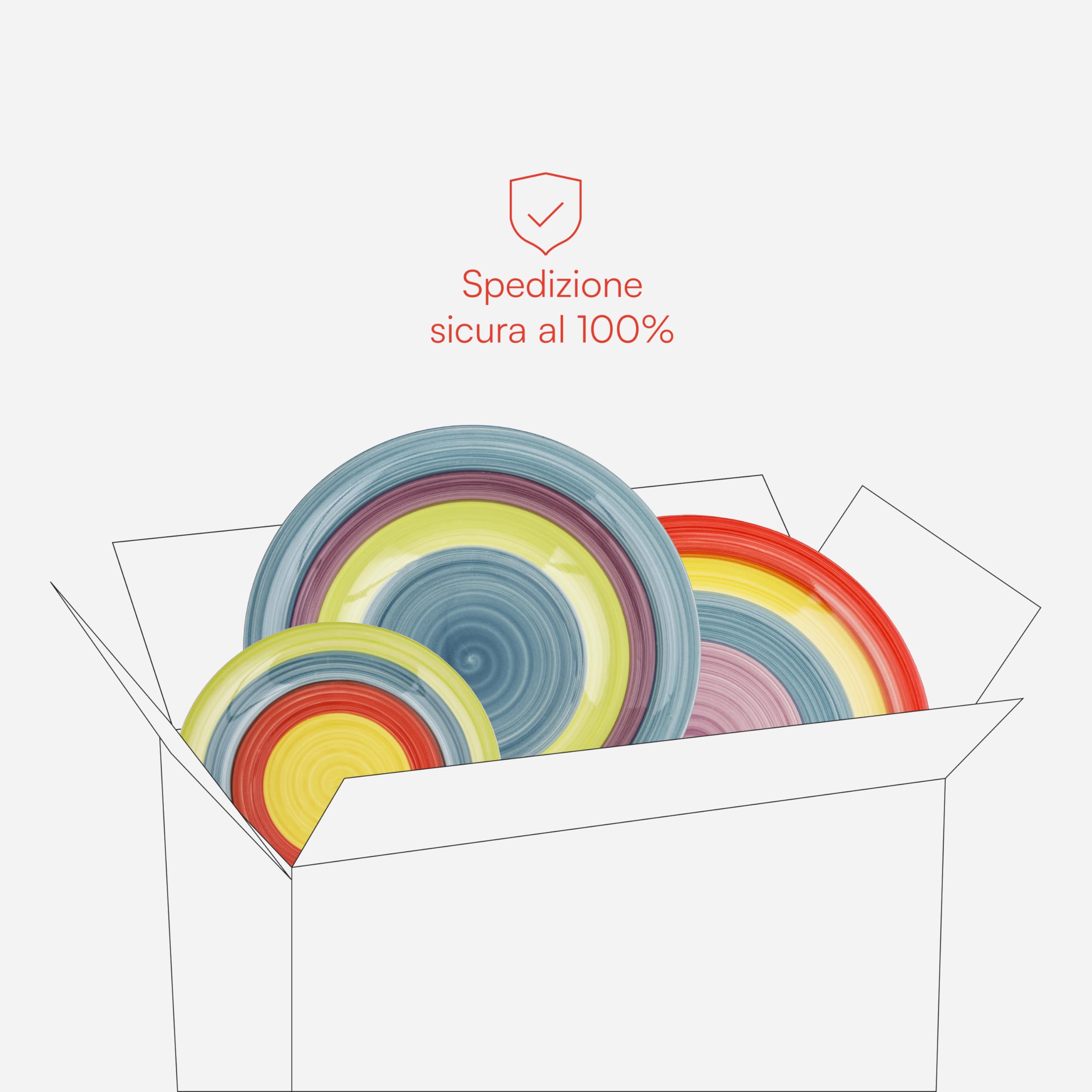Baroni Home Servito di Piatti da 18 pezzi in Ceramica, Servizio da Tavola Decorato per 6 Persone, Piatto Fondo, Piano, da Frutta o Dolce, Stile Arcobaleno