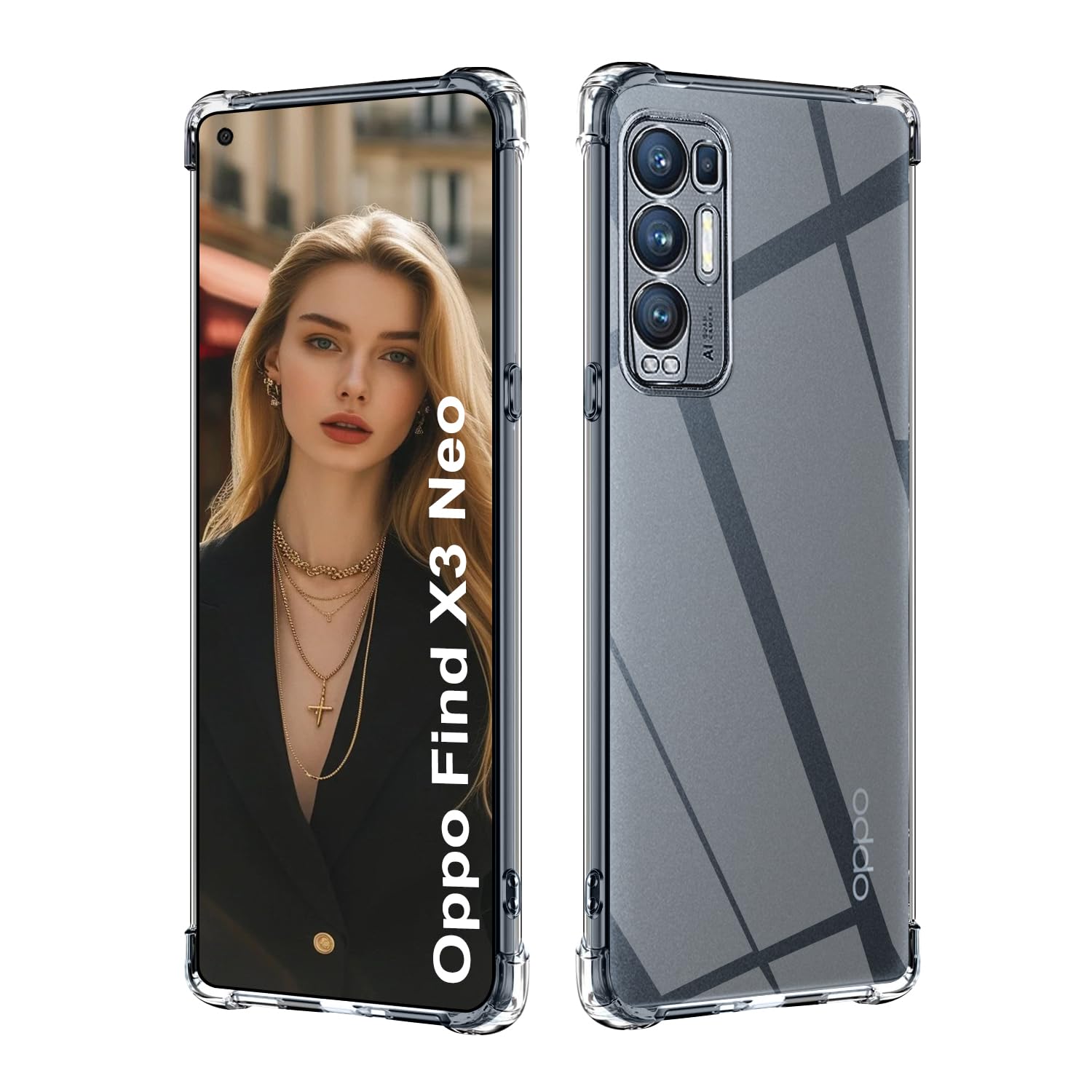 Cover Ibrida 2in1 Per Oppo Find X3 Neo, Custodia Antiurto Con Bordo In TPU Trasparente E Retro Rigido, Protezione 360°