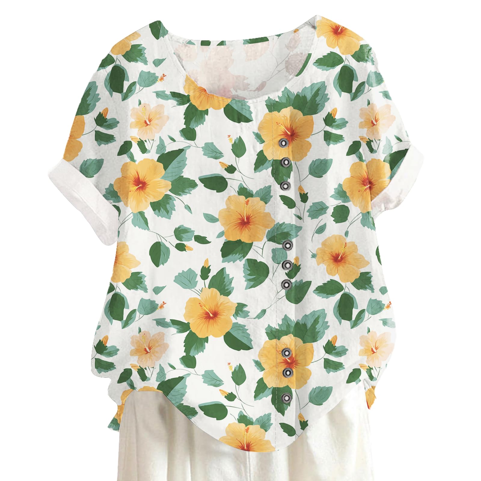 Boho Floral Graphic Shirt Comfy Summer Casual Beach Blouse Fashion Short Sleeve Crewneck Tops Loose Fit Pullover