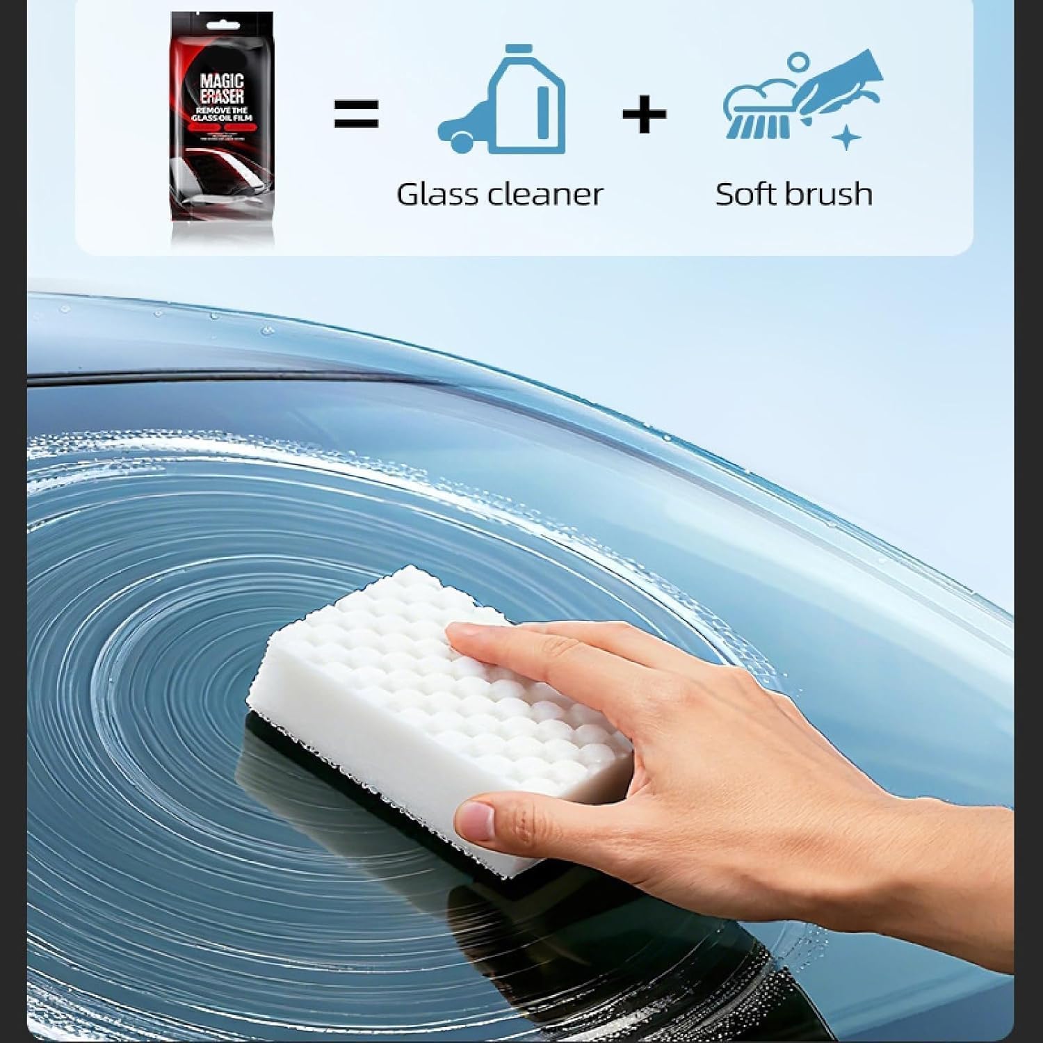 Car Glass Film Magic Cleaning Sponge, Car Windshield Cleaner Tool, Anti-Rain Fog Windshield Glass Oil Film Remover, Non-Scratch Window Cleaning Sponge (1, One Size)