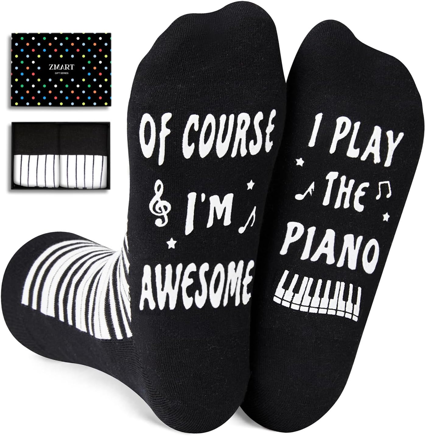 Zmart Cool Gifts for Music Lovers - Drum Music Saxophone Piano Guitar Players Gifts, Drumline Socks Medium Piano Black of Course I'm Awesome