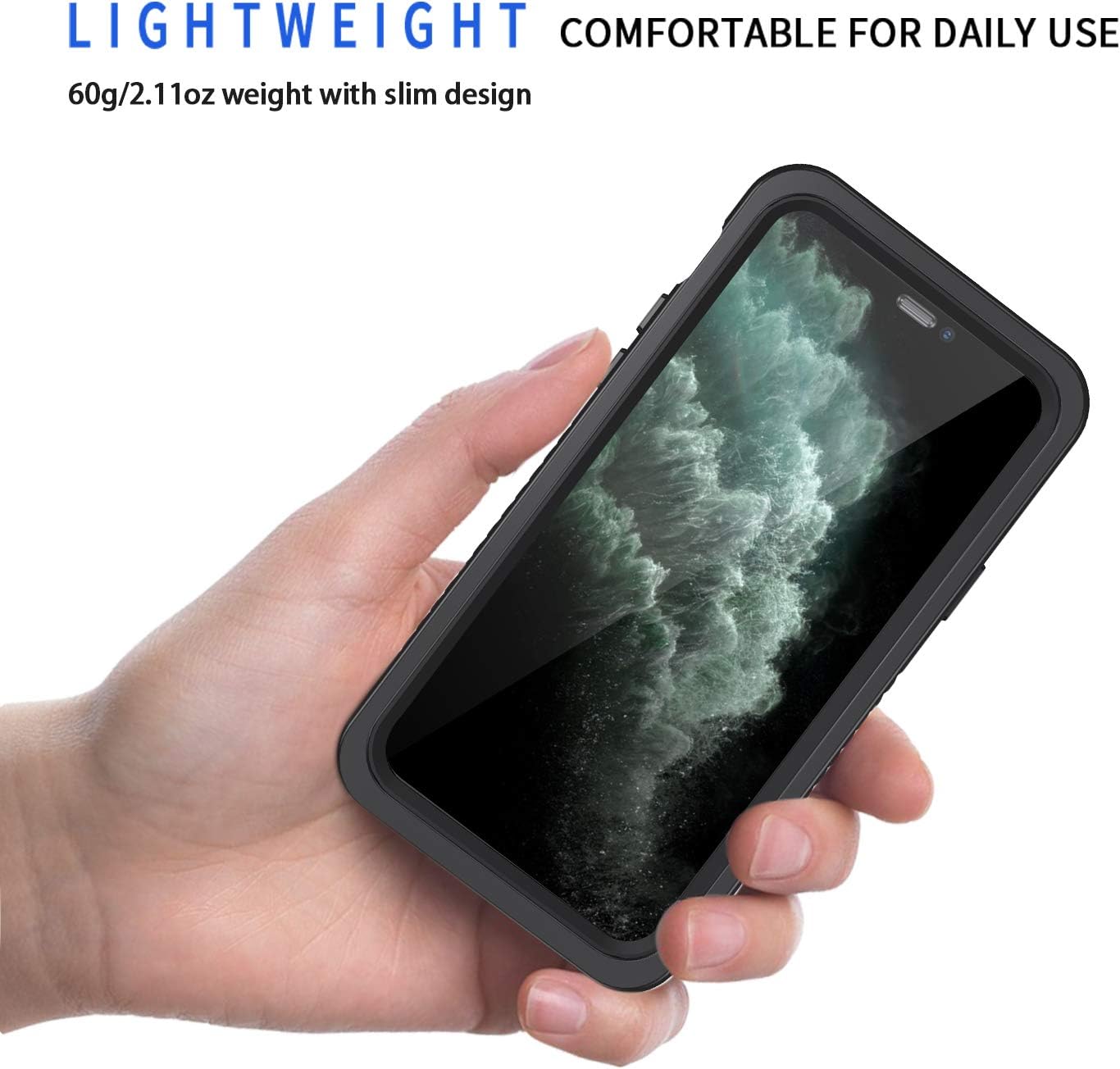 Lanhiem for iPhone 11 Pro Case, IP68 Waterproof Dustproof Case with Built-in Screen Protector, Heavy Duty Full Body Protective Clear Back Phone Cover for iPhone 11 Pro (Black)