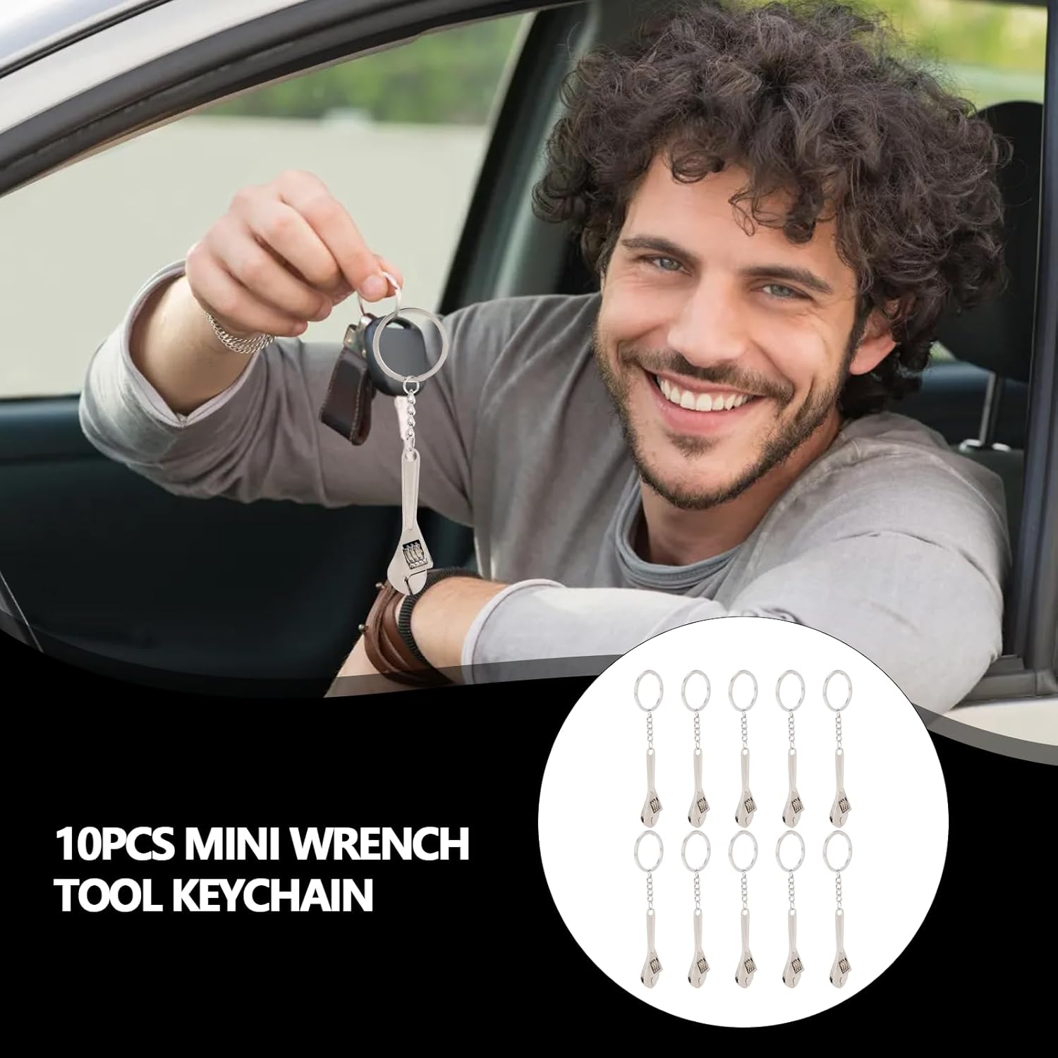 GLOGLOW 10Pcs Mini Wrench Tool, Ti Alloy Wrench Keychains Metal Spanner Keyring Spanner Pendant for Key Chain Bags Hand DIY Accessories