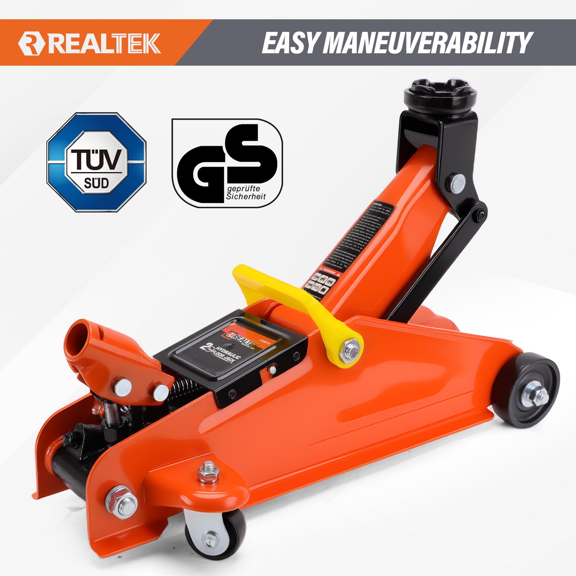 REALTEK Cric idraulico 2T, cric auto, 135 – 340 mm, cric idraulico a 360° per auto per Riparazione Auto, casa e officina