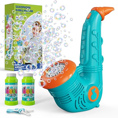 PANACARE Saxophone Bubble Machine for Children, Automatic Bubble Machine with Lanyard /10000+ Bubbles/Min with Solution for Wedding/Birthday/Party/Easter, Bubble Toy Gift for Boys and Girls