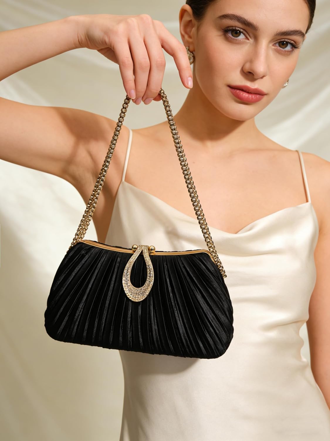 Evening Clutch Purses For Women Formal Satin Dress Handbag for Wedding Party Elegant Small Shoulder Bag
